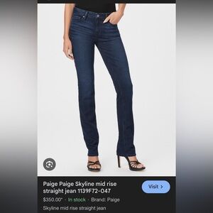 PAIGE Dark Blue Straight Leg Jeans skyline
